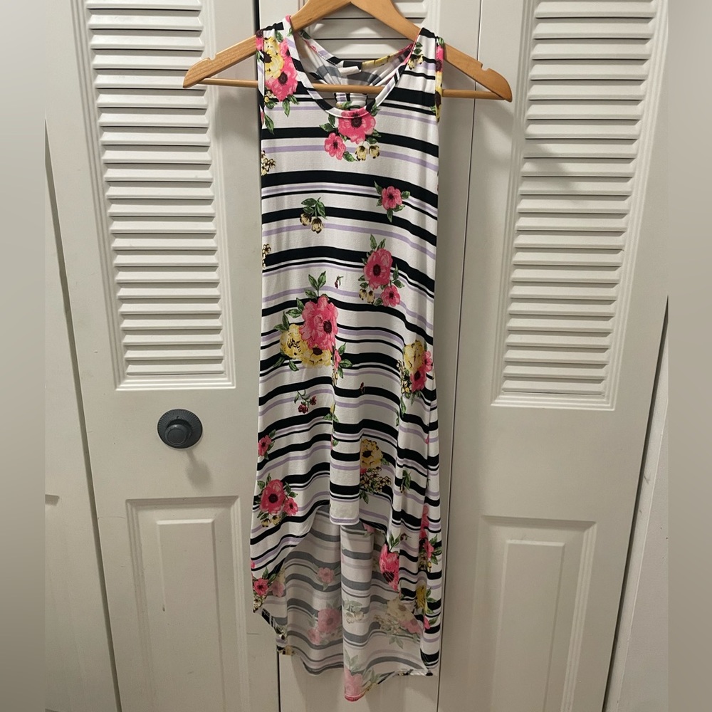Long black and white Halter dress with flowers